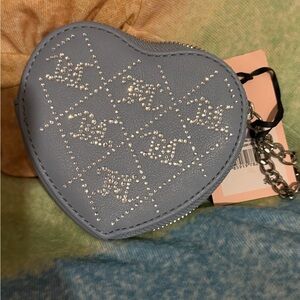 Heart-Shaped Blue Bag with Rhinestone Accents